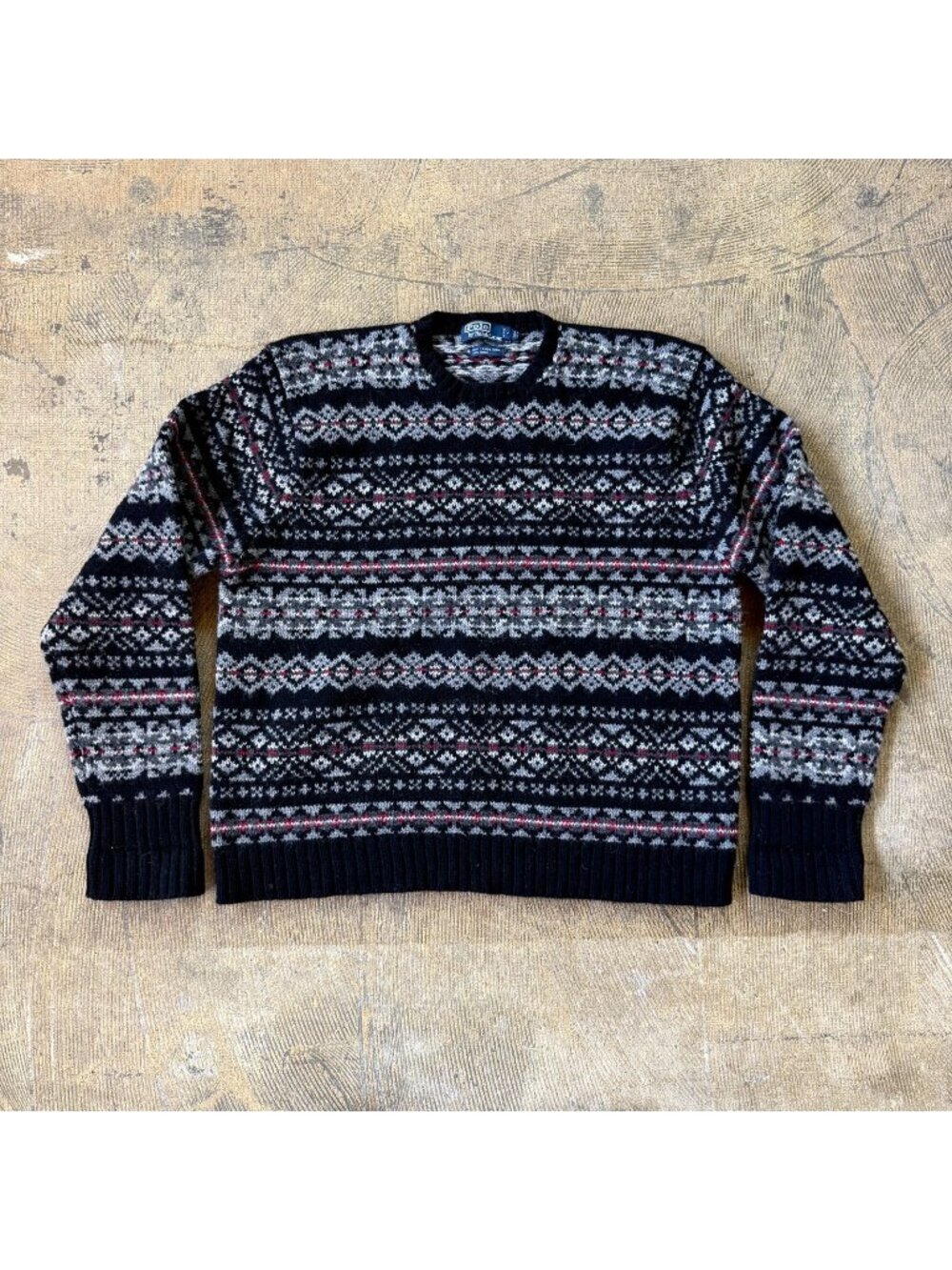 Polo Ralph Lauren Black & Grey Lambswool Fair Isle Sweater XL